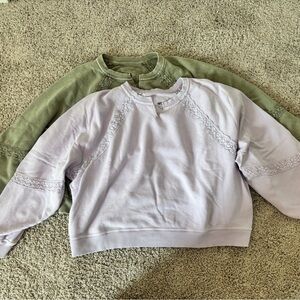 aerie Frayed Lace-Trim Sweatshirt in Light Lavender and Olive
